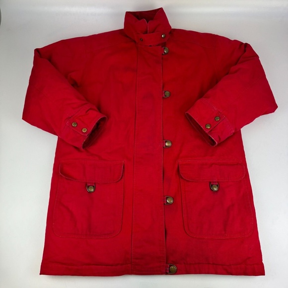 Vintage Eddie Bauer Womens Size L Goose Down Chore Barn Coat Parka Red *Read - Picture 1 of 16